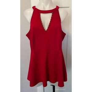 TORRID Womens Knit TOP Sleeveless RED Studded Zips in Back Size 1 (1X 14/16)